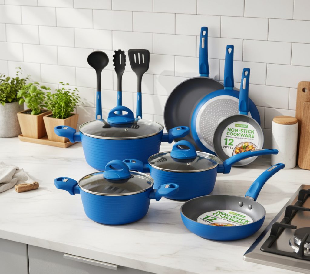 NutriChef 12-Pc Blue Nonstick Set