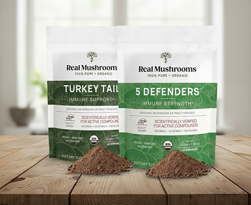 Real Mushrooms Turkey Tail and 5 Defenders Mushroom Extract Powder Bundle